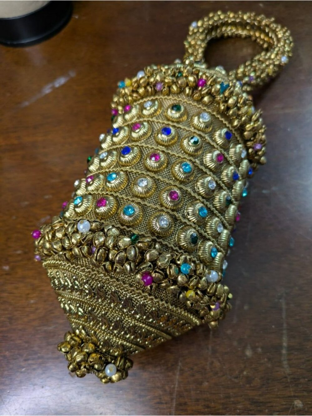 NWOT Ramla Bling Crystal Pearl Handmade Shimmer Bag Gold Purse Clutch Morocco - Picture 2 of 7